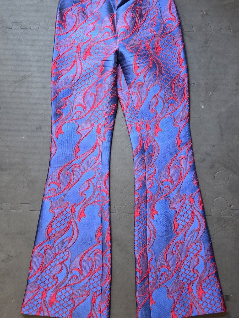 Wes Gordon Filigree Brocade Flare Pants in Blue & Red